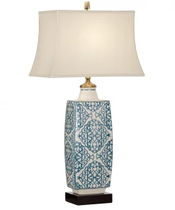 Wildwood Embroidered Bottle Lamp-Blue Table Lamps