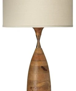 Table Lamps Jamie Young Amphora Table Lamp In Natural Wood With Medium Drum Shade In Stone Linen