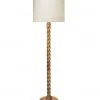 Jamie Young Barley Twist Floor Lamp In Natural Wood With Large Banded Drum Shade In Sea Salt Linen