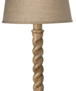 Jamie Young Barley Twist Table Lamp In Natural Wood With Medium Cone Shade In Natural Linen Table Lamps