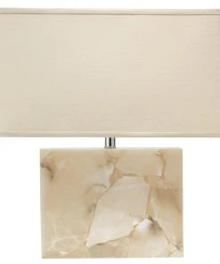 Table Lamps Jamie Young Borealis Table Lamp, Large In Alabaster With Large Rectangle Shade In Stone Linen