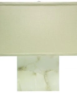 Jamie Young Borealis Accent Lamp, Small In Alabaster With Extra Small Rectangle Shade In Stone Linen Table Lamps