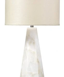Jamie Young Borealis Hexagon Table Lamp With Large Drum Shade In Stone Linen Table Lamps
