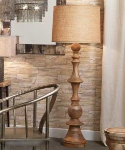 Floor Lamps Jamie Young Budapest Floor Lamp In Natural Wood With Extra Large Open Cone Shade In Natural Linen