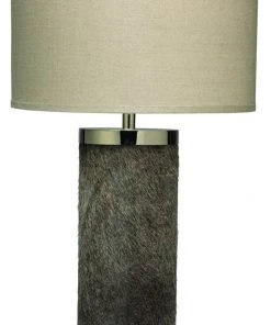 Table Lamps Jamie Young Column Table Lamp In Grey Hide With Classic Drum Shade In Natural Linen