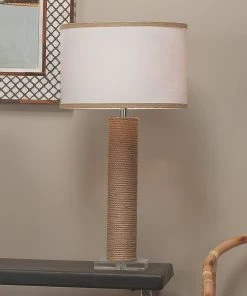 Jamie Young Cylinder Rope Table Lamp In Jute With Medium Drum Shade In White Linen With Natural Burlap Trim 8 Jamie Young Cylinder Rope Table Lamp In Jute With Medium Drum Shade In White Linen With Natural Burlap Trim