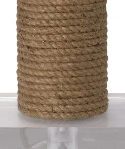 Jamie Young Cylinder Rope Table Lamp In Jute With Medium Drum Shade In White Linen With Natural Burlap Trim
