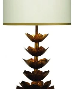 Table Lamps Jamie Young Flowering Lotus Table Lamp In Antique Gold With Medium Drum Shade In Cream Silk With Golden Beige Silk Trim