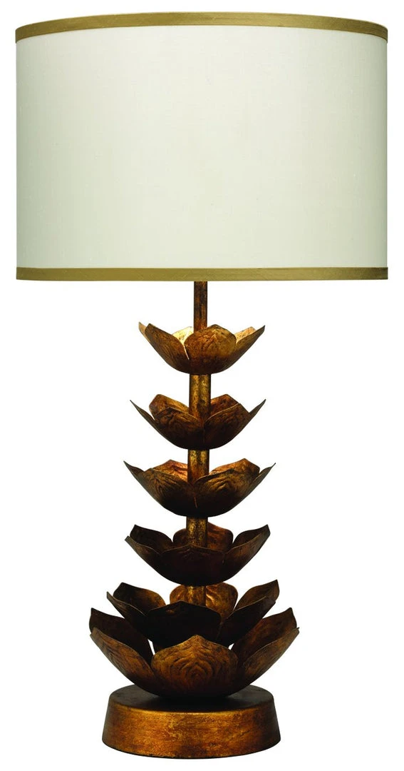 Table Lamps Jamie Young Flowering Lotus Table Lamp In Antique Gold With Medium Drum Shade In Cream Silk With Golden Beige Silk Trim 3 Table Lamps Jamie Young Flowering Lotus Table Lamp In Antique Gold With Medium Drum Shade In Cream Silk With Golden Beige Silk Trim