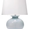 Jamie Young Heirloom Table Lamp In Cornflower Blue Glass With Large Open Cone Shade In White Linen 1 Jamie Young Heirloom Table Lamp In Cornflower Blue Glass With Large Open Cone Shade In White Linen