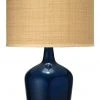 Jamie Young Plum Jar Table Lamp, Medium In Navy Blue Glass With Classic Drum Shade In Raffia