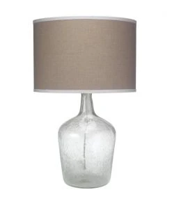 Table Lamps Jamie Young Plum Jar Table Lamp, Medium In Clear Seeded Glass With Classic Drum Shade In Natural Linen With White Linen Trim