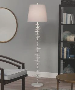 Floor Lamps Jamie Young Petals Floor Lamp In White Gesso With Cone Shade In Off White Linen