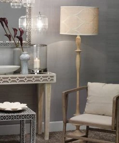 Jamie Young Petite Paro Floor Lamp In Bleached Wood With Large Drum Shade In Natural Linen