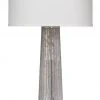 Jamie Young Striped Silver Pillar Table Lamp With Large Drum Shade In White Silk Table Lamps