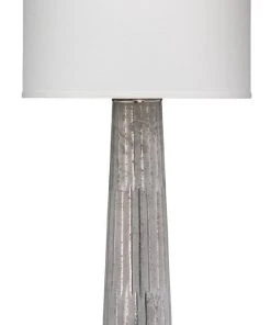 Jamie Young Striped Silver Pillar Table Lamp With Large Drum Shade In White Silk Table Lamps