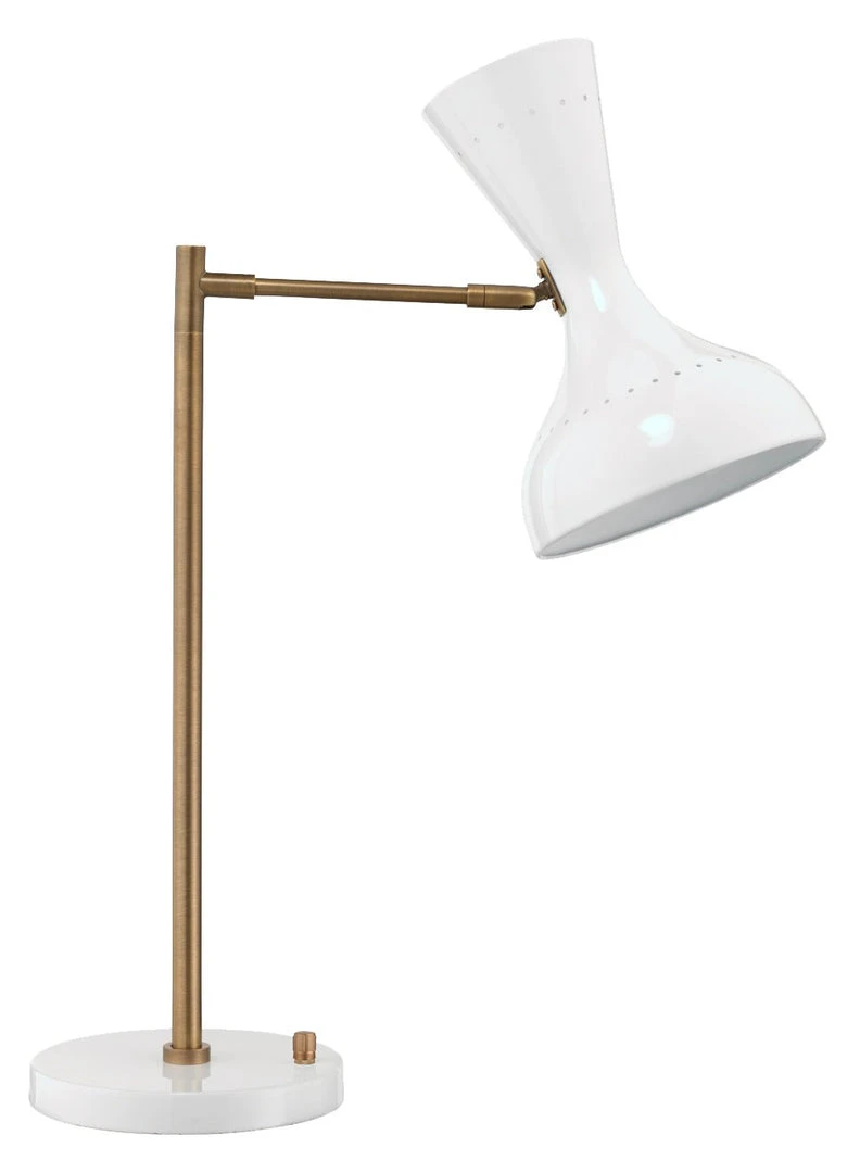 Jamie Young Pisa Swing Arm Table Lamp In White Lacquer & Antique Brass Metal Table Lamps 3 Jamie Young Pisa Swing Arm Table Lamp In White Lacquer & Antique Brass Metal Table Lamps