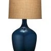 Jamie Young Plum Jar Table Lamp, Extra Large In Navy Blue Glass With Large Drum Shade In Natural Burlap Table Lamps 1 Jamie Young Plum Jar Table Lamp, Extra Large In Navy Blue Glass With Large Drum Shade In Natural Burlap Table Lamps