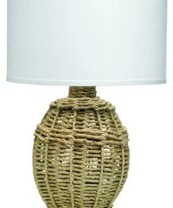 Table Lamps Jamie Young Jute Urn Table Lamp, Small In Rope With Medium Drum Shade In White Linen