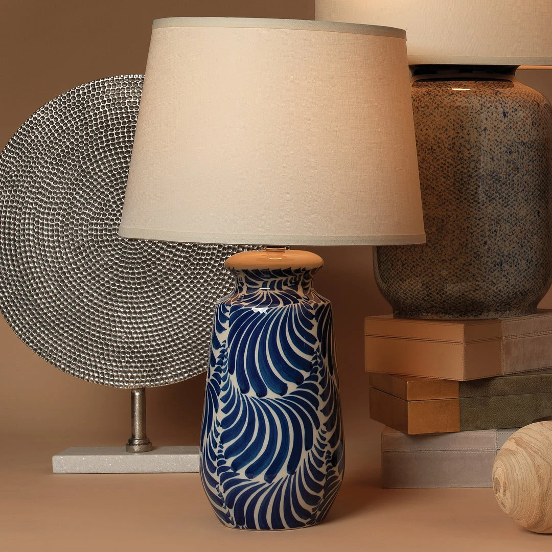 Jamie Young Santa Barbara Table Lamp In Blue And White Ceramic With Classic Open Cone Shade In Sea Salt Linen Table Lamps 5 Jamie Young Santa Barbara Table Lamp In Blue And White Ceramic With Classic Open Cone Shade In Sea Salt Linen Table Lamps