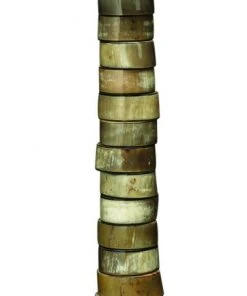 Jamie Young Stacked Horn Floor Lamp In Horn With Large Drum Shade In Elephant Hemp Floor Lamps