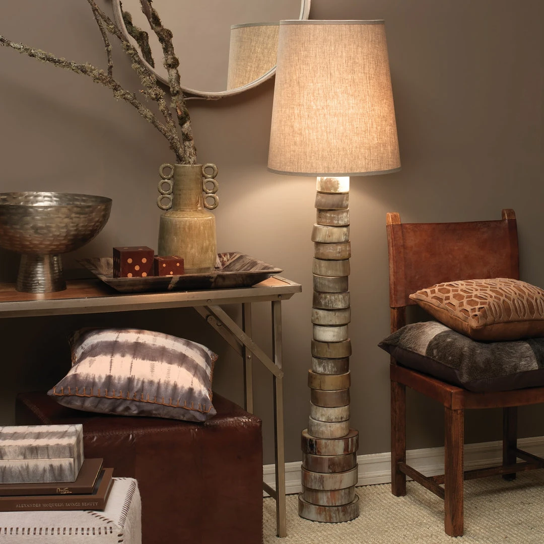 Jamie Young Stacked Horn Floor Lamp In Horn With Large Drum Shade In Elephant Hemp Floor Lamps 5 Jamie Young Stacked Horn Floor Lamp In Horn With Large Drum Shade In Elephant Hemp Floor Lamps