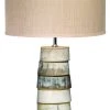 Jamie Young Stacked Horn Table Lamp In Horn With Medium Drum Shade In Elephant Hemp Table Lamps
