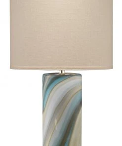 Jamie Young Terrene Table Lamp In Grey Swirl With Classic Drum Shade In Stone Linen Table Lamps
