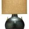 Table Lamps Jamie Young Two Handled Kettle Table Lamp In Iron With Classic Drum Shade In Natural Burlap