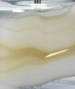 Jamie Young Ursula Table Lamp In Blue Swirl With Classic Drum Shade In Sea Salt Linen Table Lamps