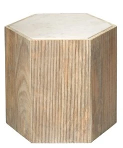 Side & End Tables Jamie Young Large Argan Hexagon Table In Natural Wood & White Marble