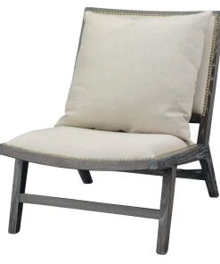 Jamie Young Baldwin Chair In Off White Linen & Dark Wood