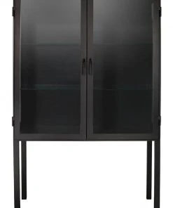 Chests & Cabinets Jamie Young Chauncey Wide Curio Bar Cabinet In Black Iron & Clear Glass