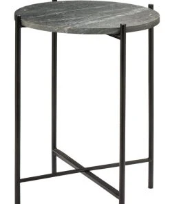 Jamie Young Domain Side Table In Black Textured Marble & Black Iron Side & End Tables