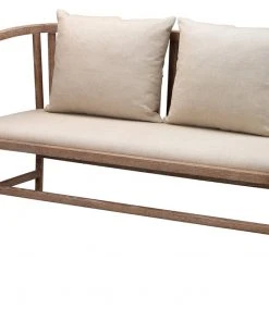 Jamie Young Grayson Settee In Off White Linen & Grey Washed Wood LIVING ROOM