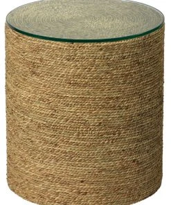Jamie Young Harbor Side Table In Natural Seagrass With Tempered Glass Top Side & End Tables