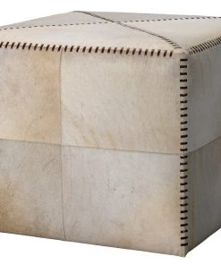 Jamie Young Large Ottoman In White Hide LIVING ROOM