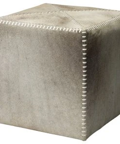 Jamie Young Small Ottoman In Grey Hide LIVING ROOM