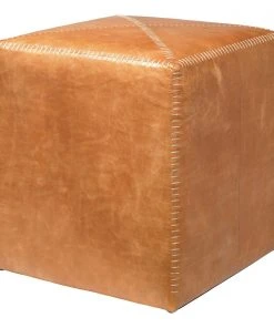 LIVING ROOM Jamie Young Small Ottoman In Buff Leather