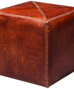 Jamie Young Small Ottoman In Tobacco Leather LIVING ROOM