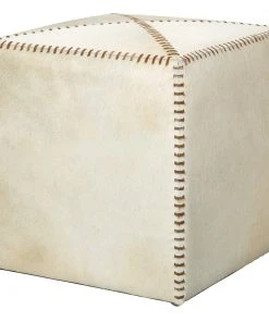 Jamie Young Small Ottoman In White Hide LIVING ROOM