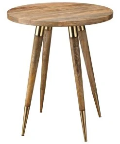 Jamie Young Large Owen Side Table In Antique Brass With Natural Wood Side & End Tables