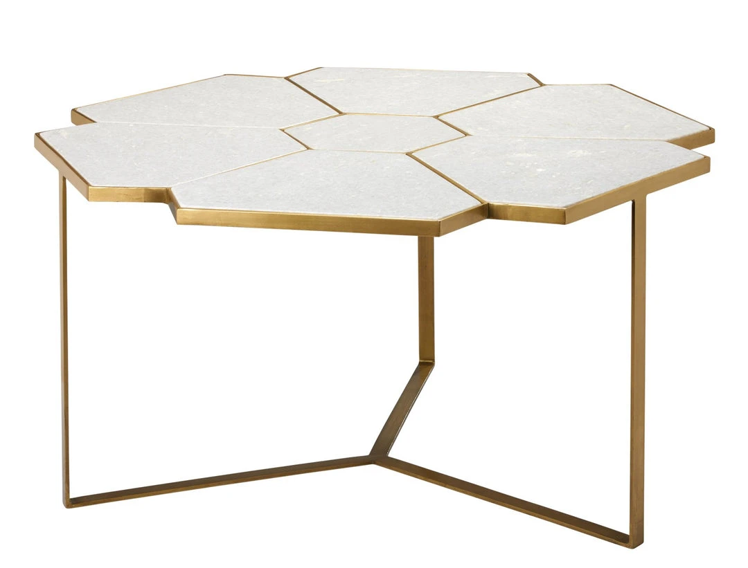 Jamie Young Perennial Coffee Table In White Marble & Brass Metal LIVING ROOM 3 Jamie Young Perennial Coffee Table In White Marble & Brass Metal LIVING ROOM