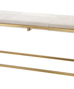 LIVING ROOM Jamie Young Shelby Bench In White Hide & Antique Brass Metal