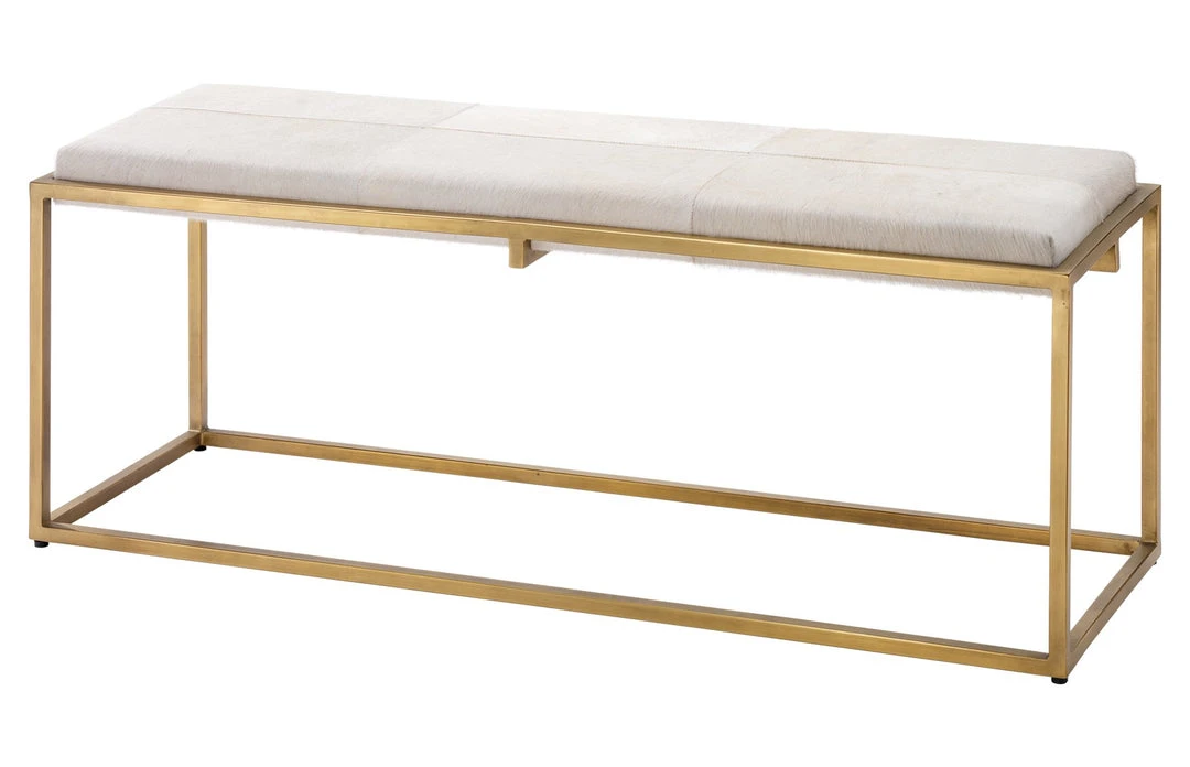 LIVING ROOM Jamie Young Shelby Bench In White Hide & Antique Brass Metal 3 LIVING ROOM Jamie Young Shelby Bench In White Hide & Antique Brass Metal