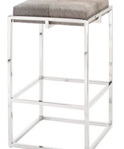 Jamie Young Shelby Bar Stool In Grey Hide & Nickel Metal