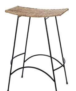 Jamie Young Wing Bar Stool In Natural Rattan & Black Steel Bar & Counter Stools