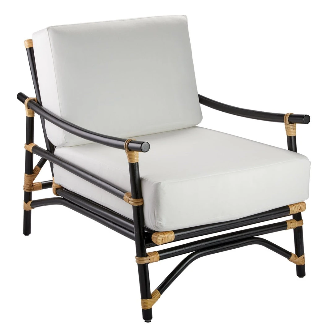Jamie Young Xanadu Lounge Chair In Black & Cream Rattan With Off White Cushions LIVING ROOM 3 Jamie Young Xanadu Lounge Chair In Black & Cream Rattan With Off White Cushions LIVING ROOM