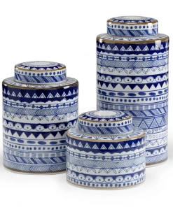 Vases, Jars, & Bottles Wildwood Blue And White Canisters (S3)