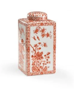 DECOR Chelsea House Lotus Square Jar (Lg) Red